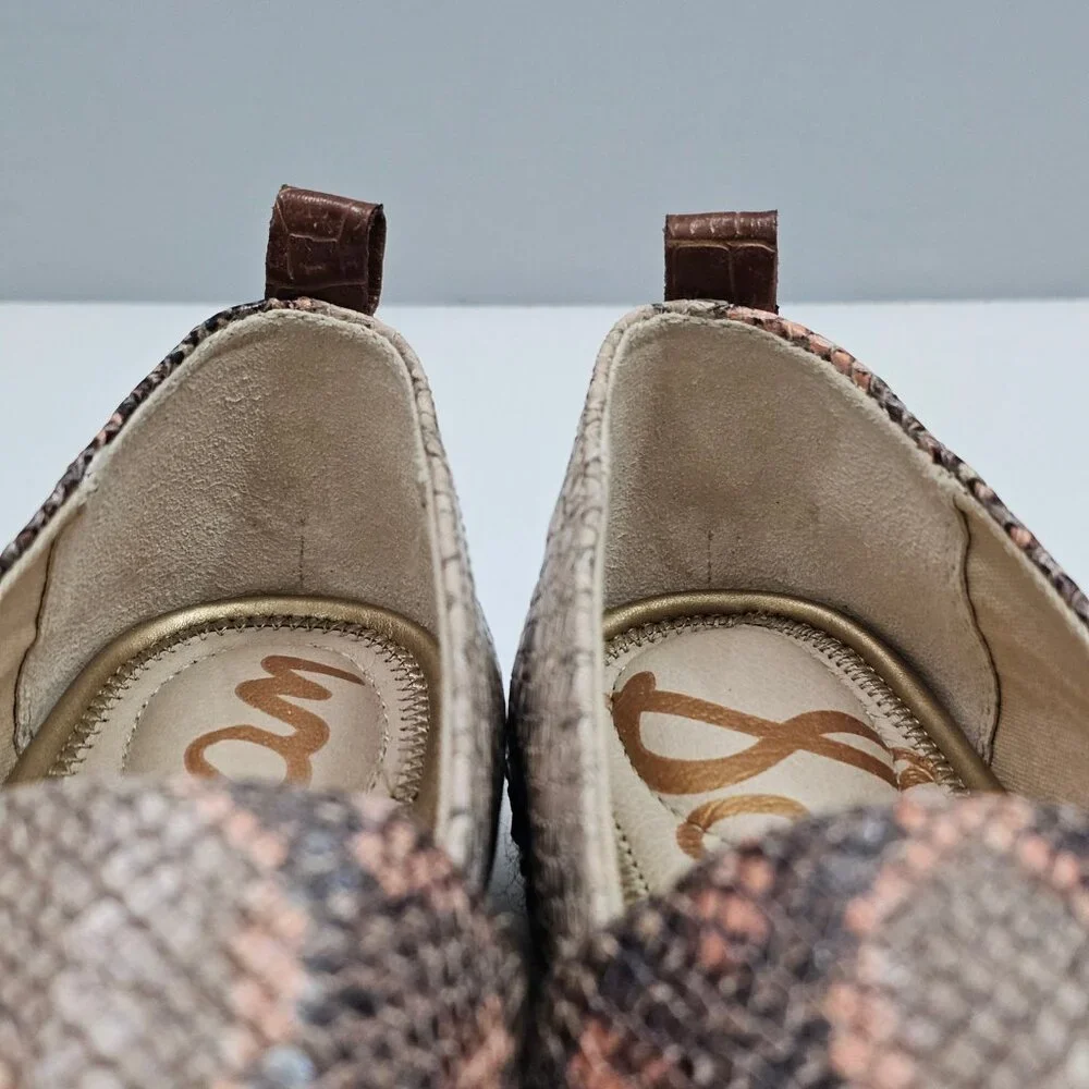 NEW Sam Edelman Khloe Espadrille Flat Womens 8 Peach Snake Print Leather Slip On